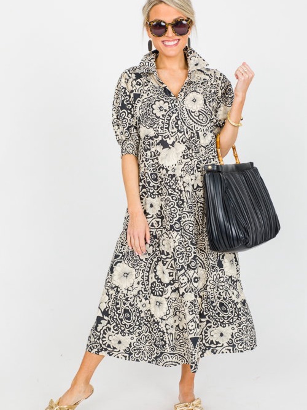 Umgee Black & Cream Floral Paisley Midi Dress